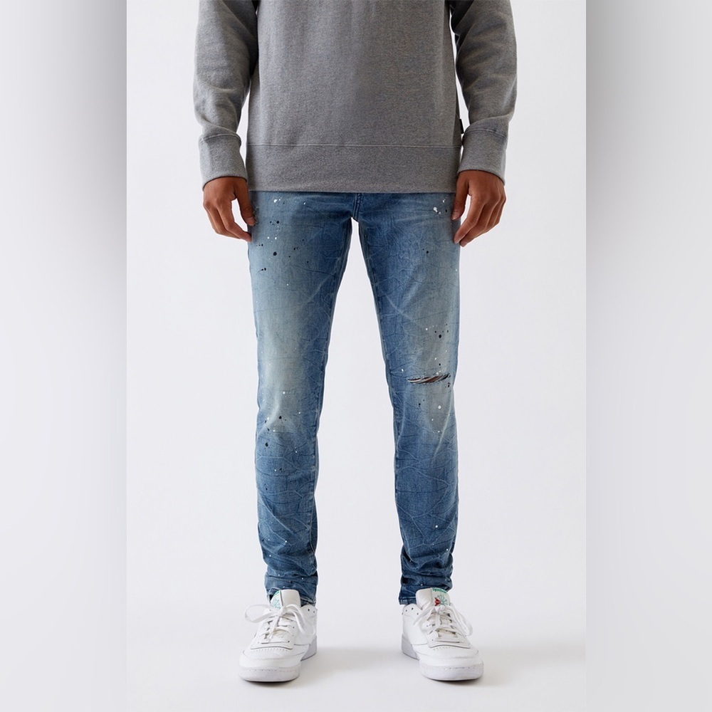 PacSun Mens Blue Ripped Splatter Stacked Skinny Jeans 32x30
